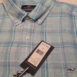 Vineyard vines blue plaid linen Tucker shirt (L)